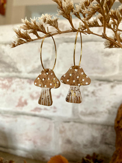 Large Natural Beige Toadstool Hoop Earrings