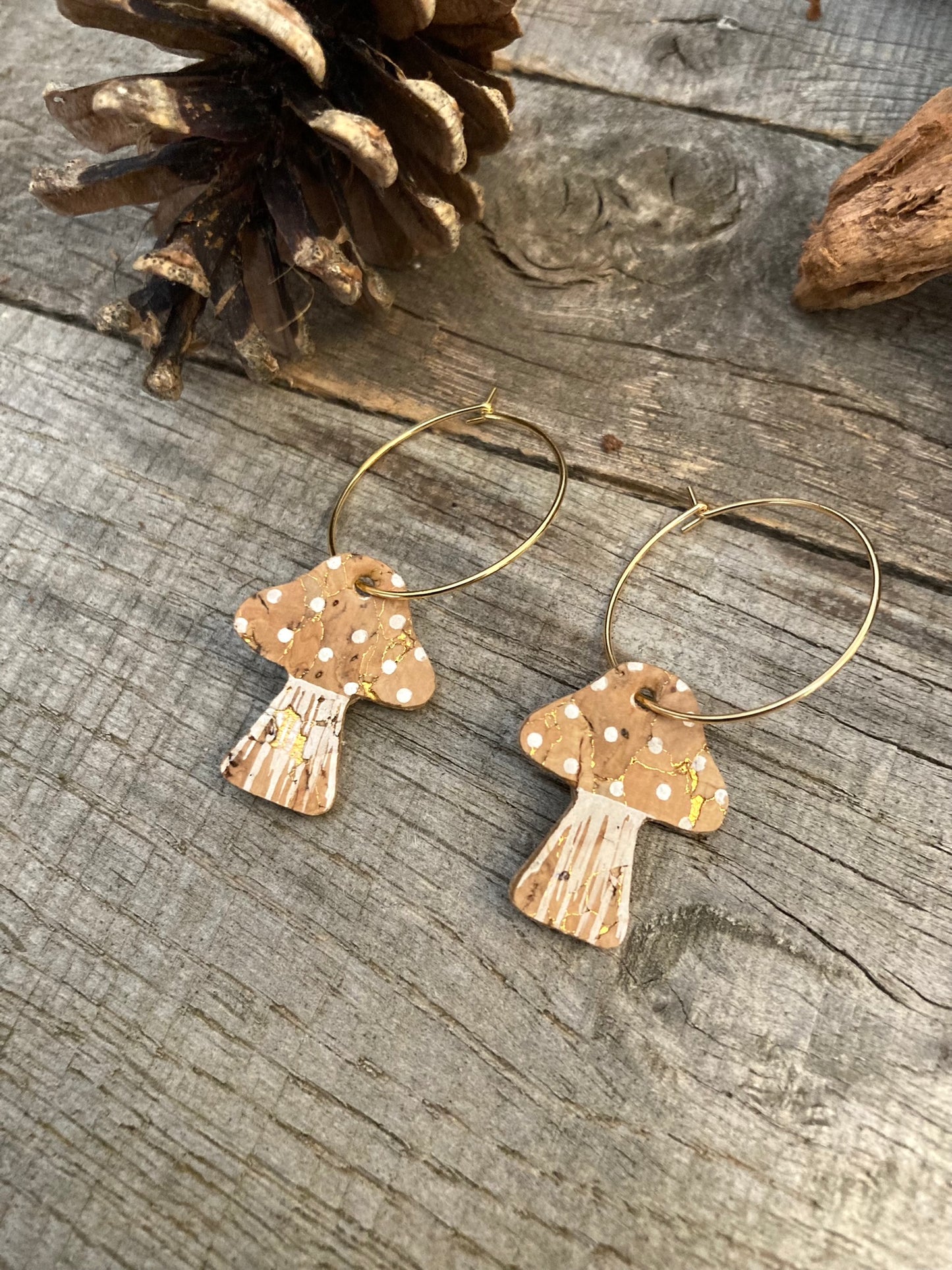 Large Natural Beige Toadstool Hoop Earrings