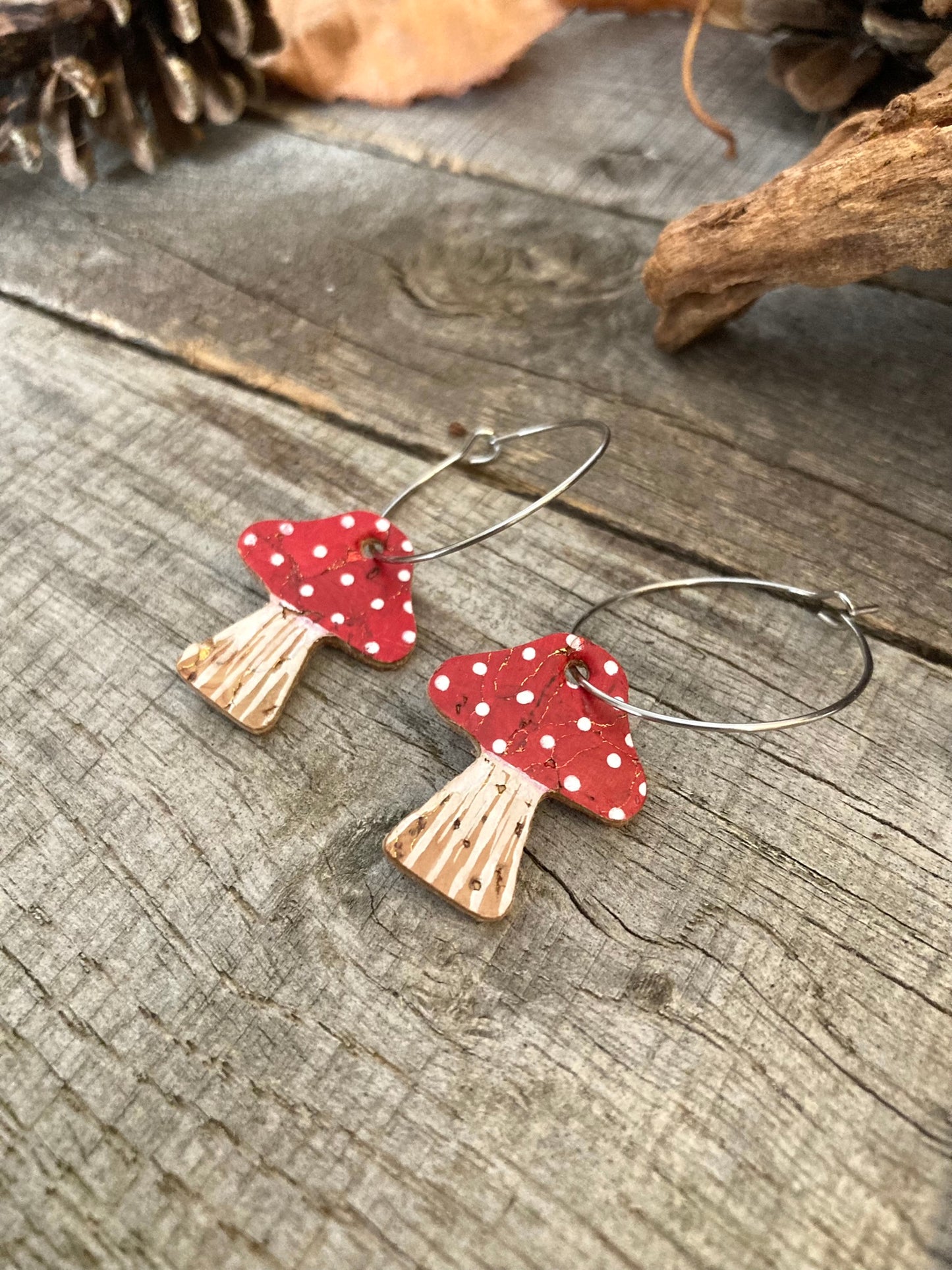 Large Red Toadstool Hoop Earrings