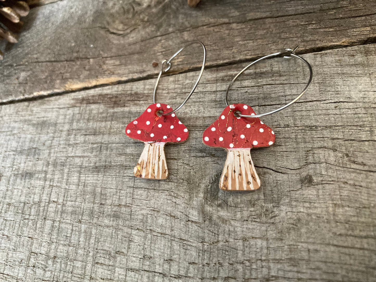 Large Red Toadstool Hoop Earrings