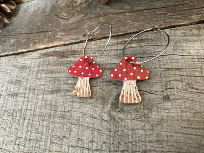 Large Red Toadstool Hoop Earrings