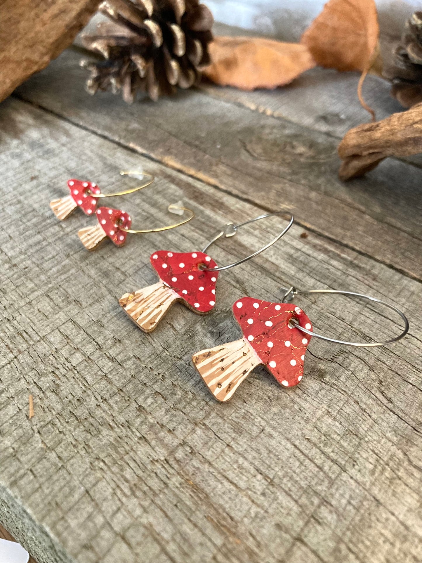 Large Red Toadstool Hoop Earrings