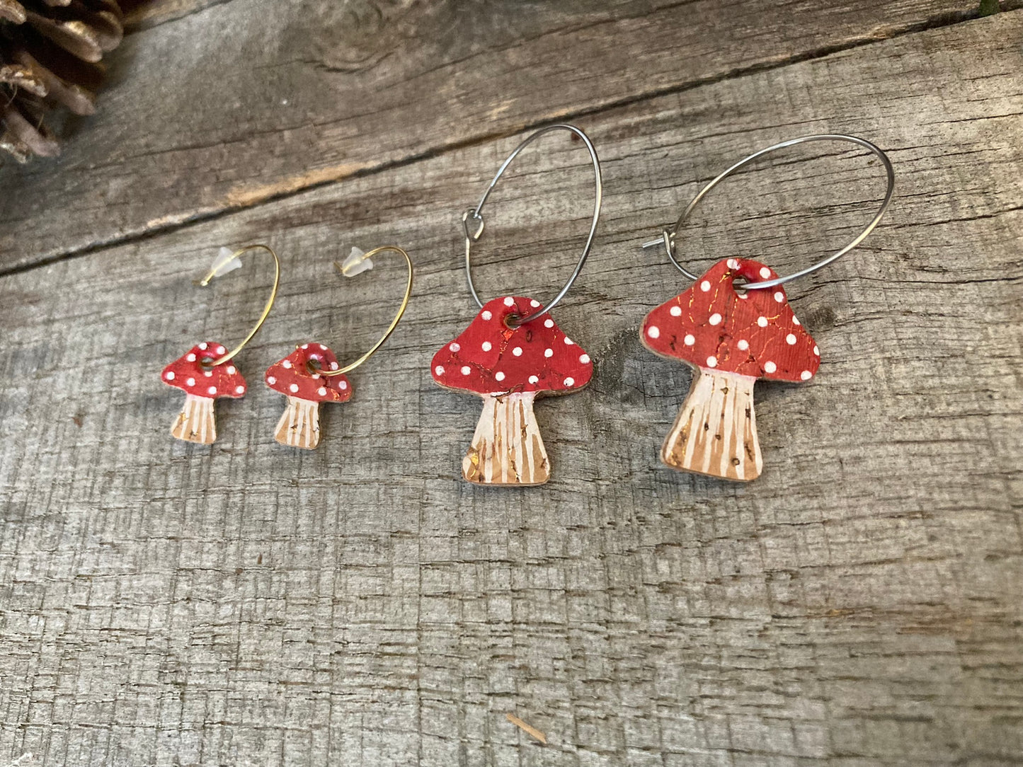 Large Red Toadstool Hoop Earrings