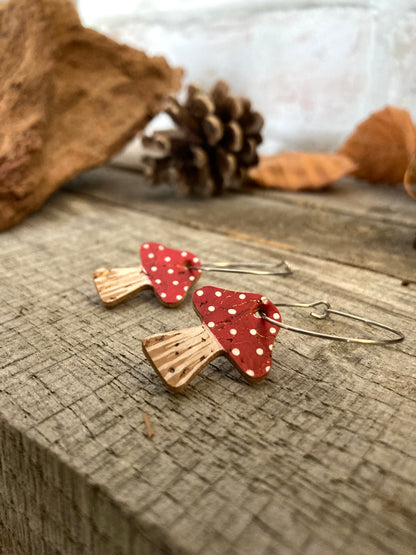 Large Red Toadstool Hoop Earrings