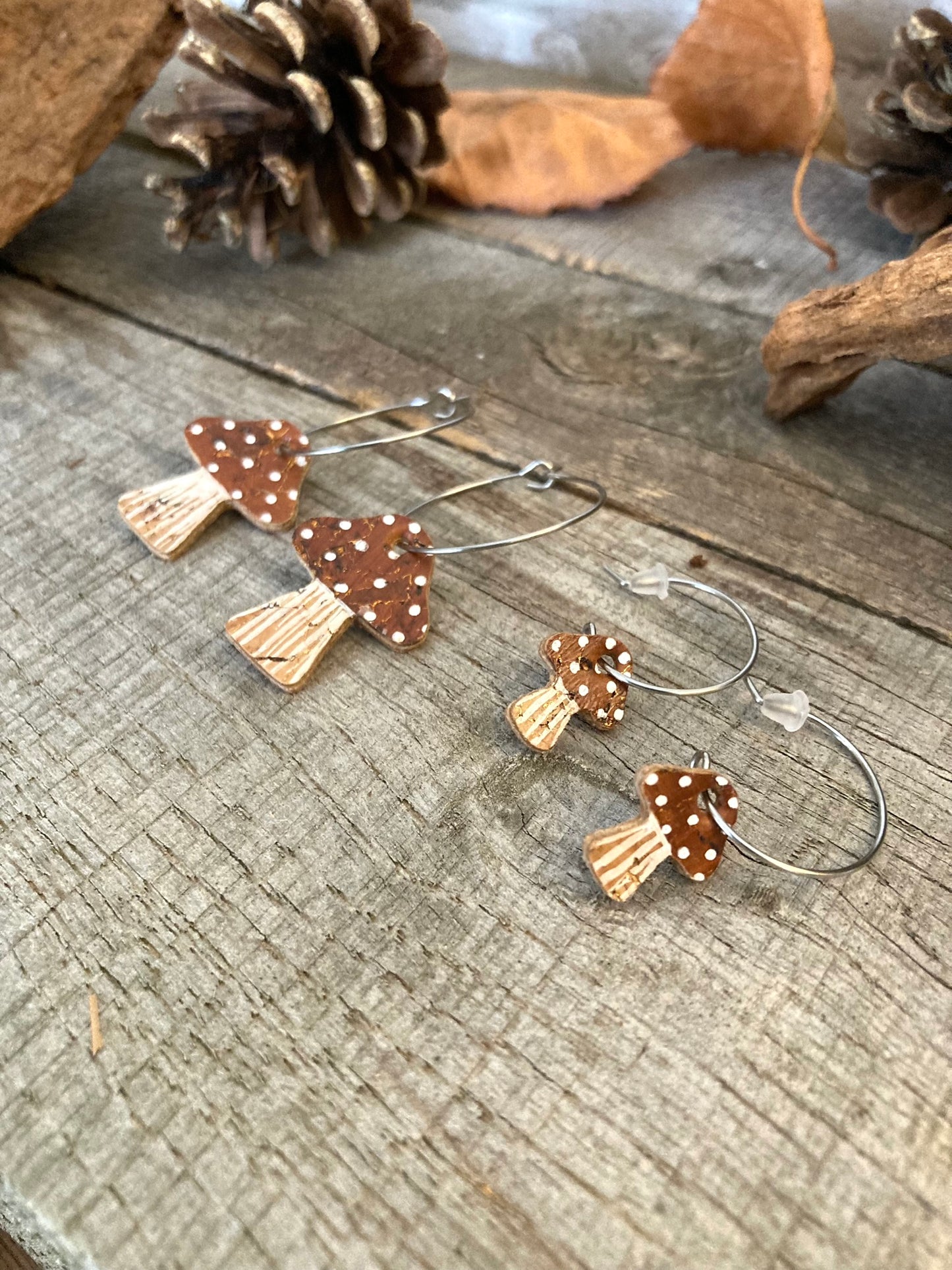 Large Brown Toadstool Hoop Earrings