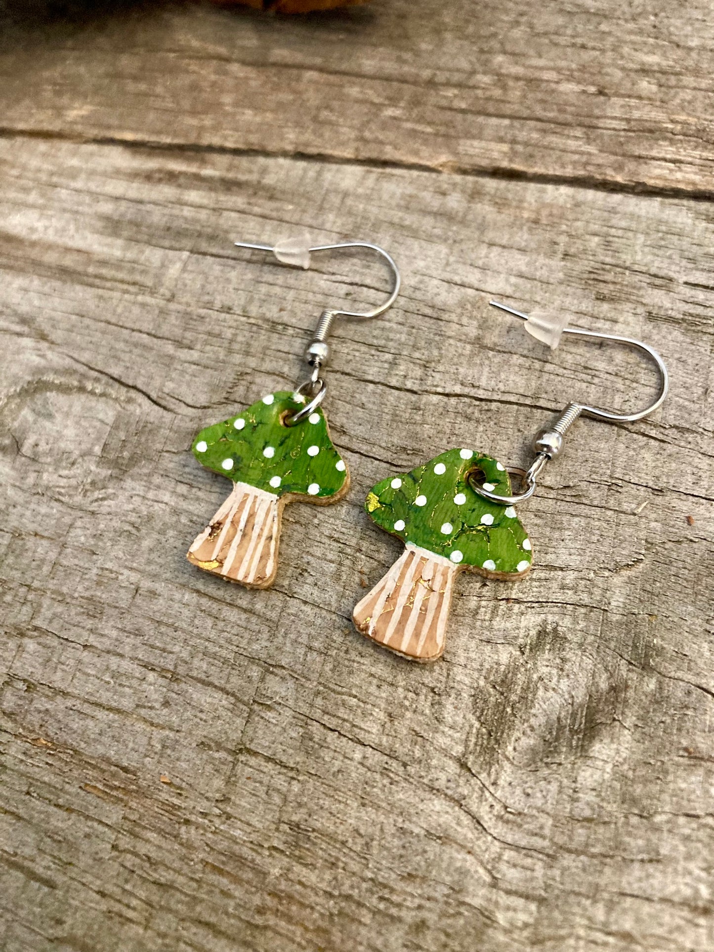 Medium Green Toadstool Earrings