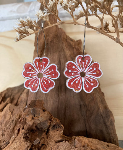 Large Rust Flower Hoop Earrings