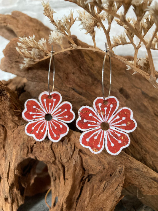 Large Rust Flower Hoop Earrings