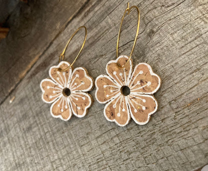 Large Natural Flower Hoop Earrings