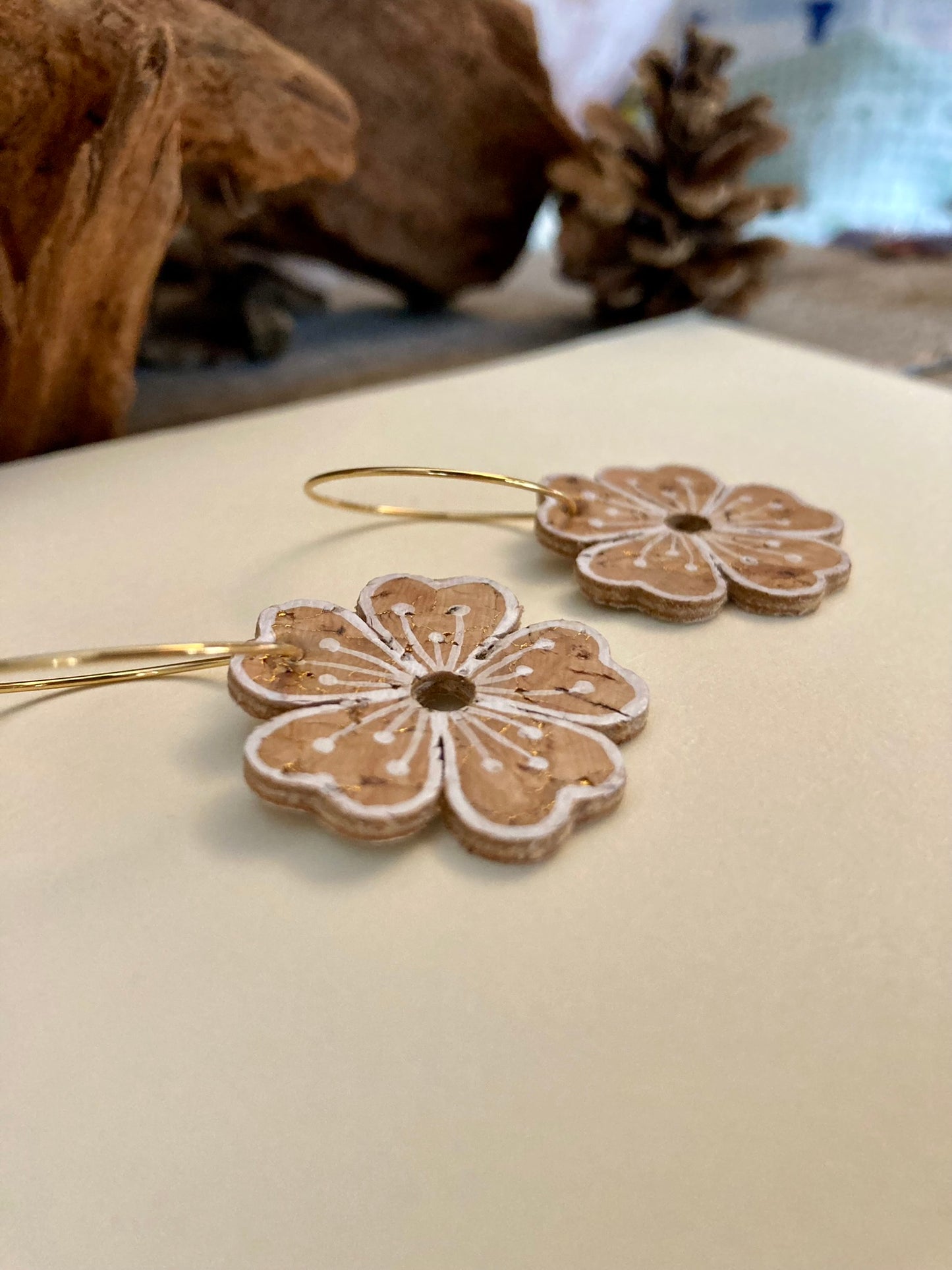 Large Natural Flower Hoop Earrings