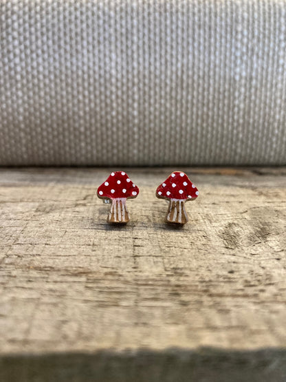 Toadstool Studs - Green, Red & Brown