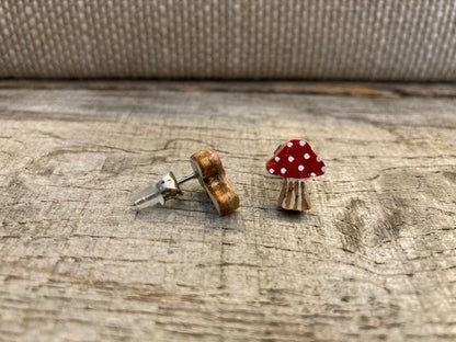 Toadstool Studs - Green, Red & Brown