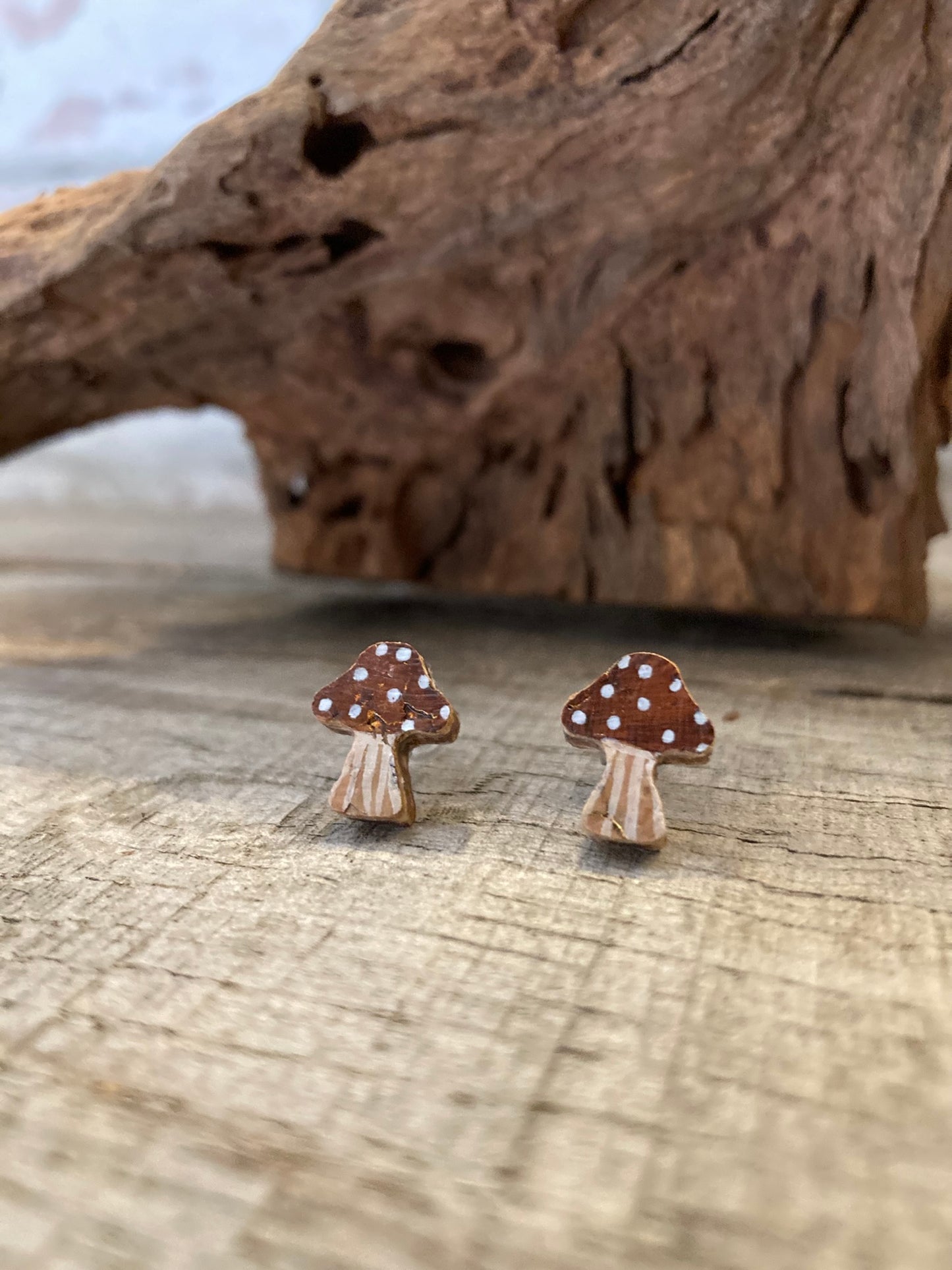 Toadstool Studs - Green, Red & Brown