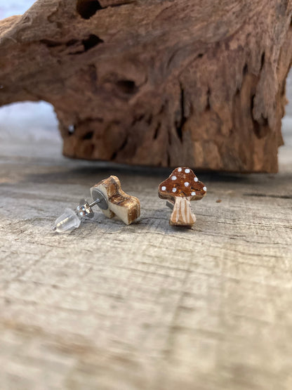 Toadstool Studs - Green, Red & Brown