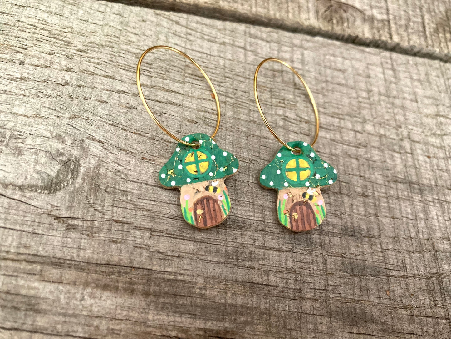 Green Fairy House Toadstool Earrings