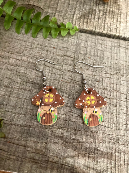 Brown Fairy House Toadstool Earrings