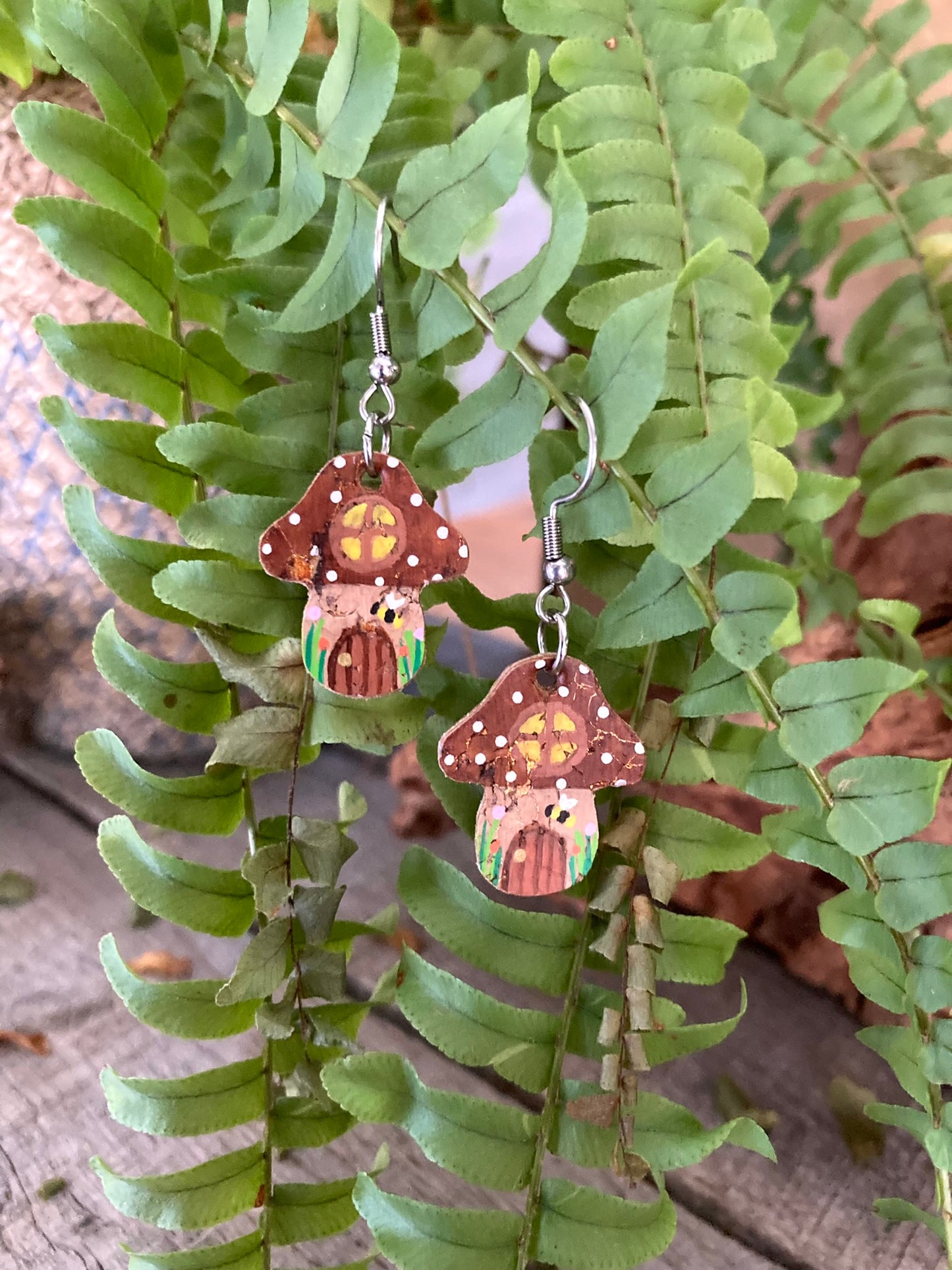 Brown Fairy House Toadstool Earrings