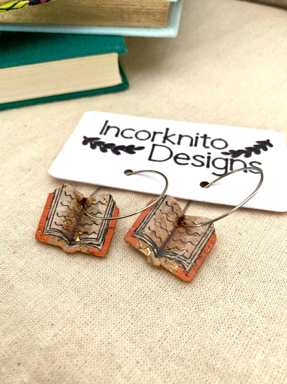 Book Earrings - Orange, Brown, Pink or Green