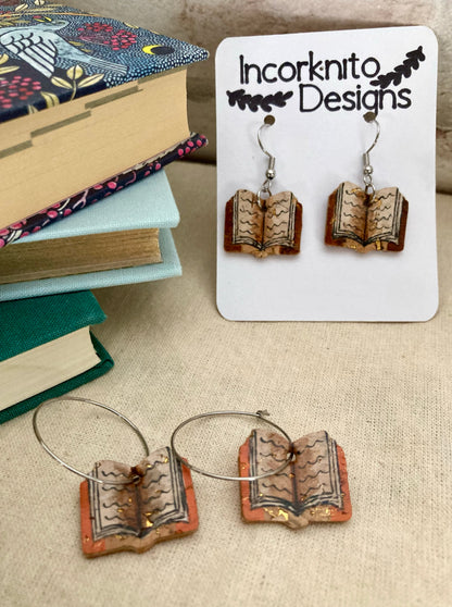 Book Earrings - Orange, Brown, Pink or Green