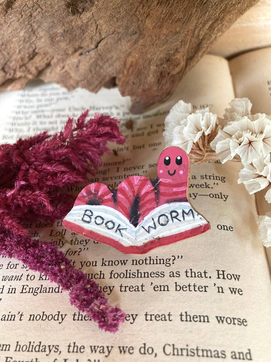 Pink Bookworm Pin Badge
