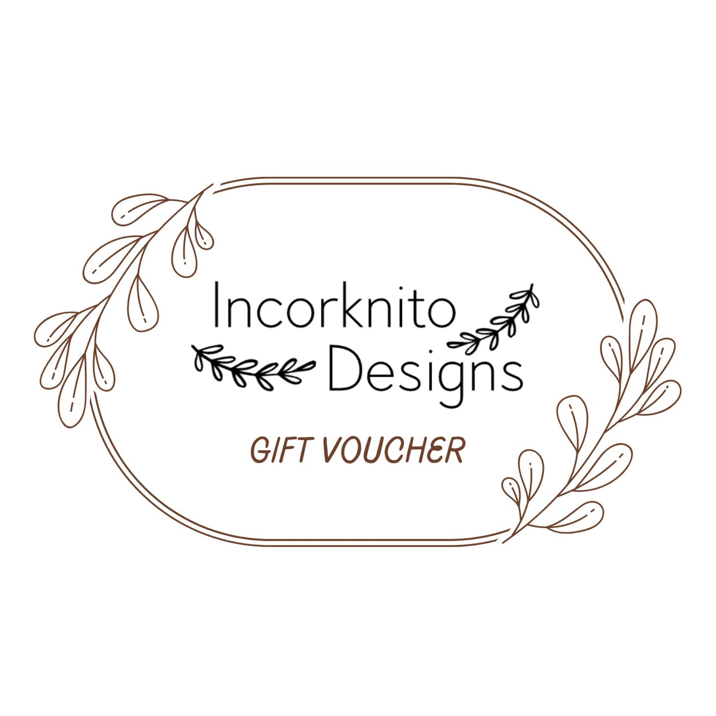 Incorknito Designs e-Gift Voucher — botanical line art gift voucher graphic in warm earthy tones