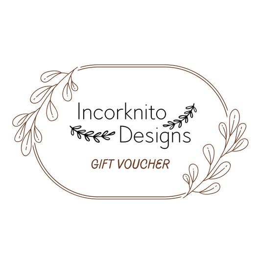 Incorknito Designs e-Gift Voucher — botanical line art gift voucher graphic in warm earthy tones