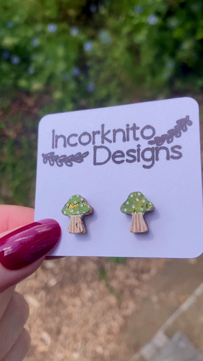 Toadstool Studs - Green, Red & Brown