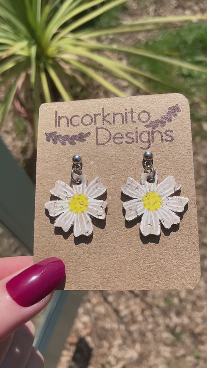 White and Yellow Daisy Earrings