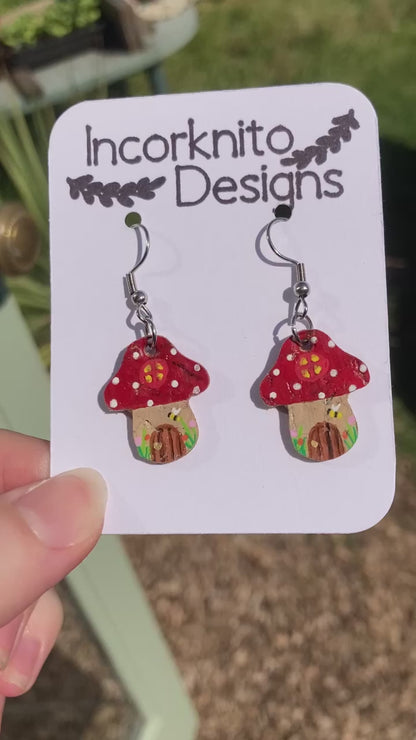 Red Fairy House Toadstool Earrings